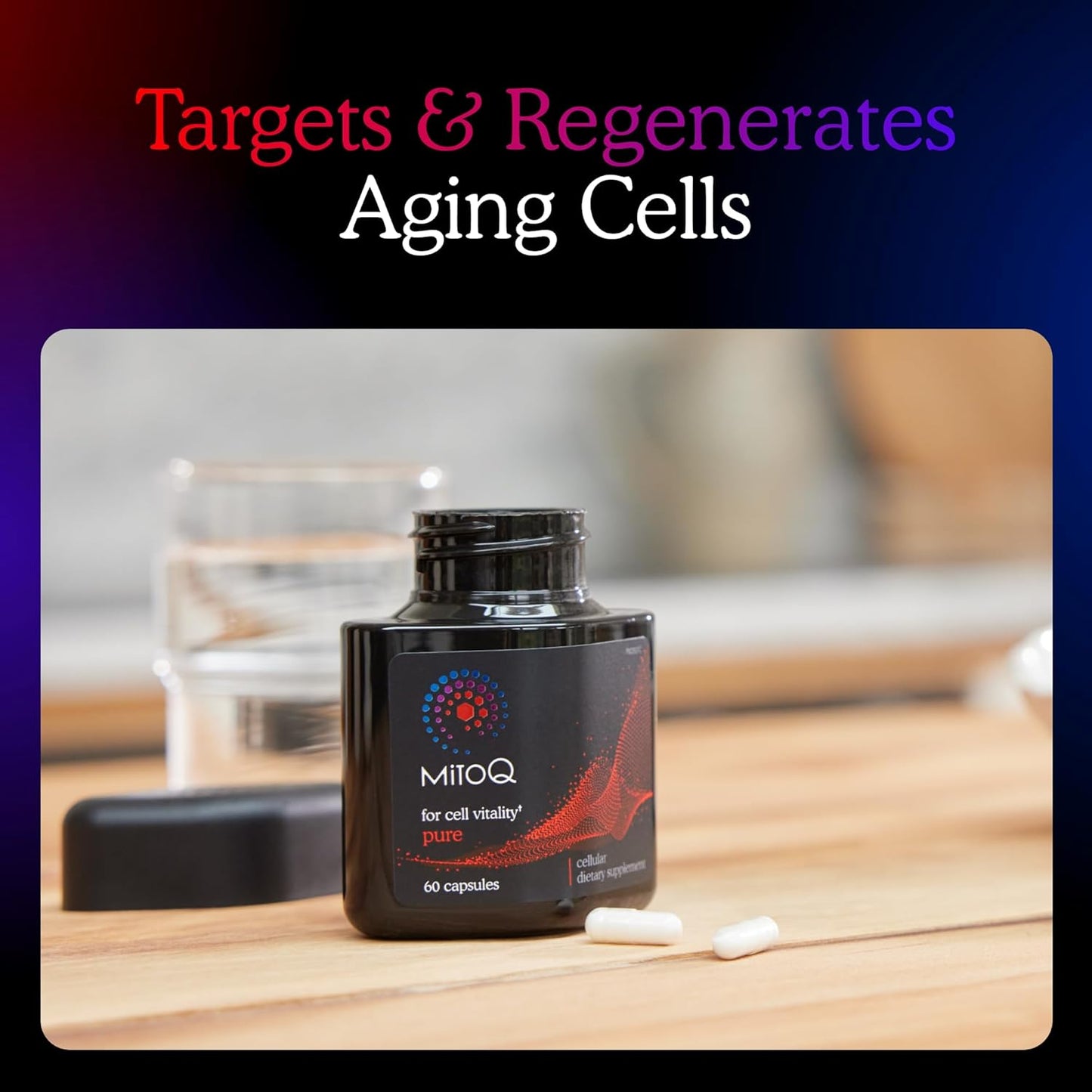 MitoQ Pure Advanced Mitochondria Supplement Superior Bioavailability to CoQ10 | Reduces Free Radical Damage for Healthy Aging, Metabolism, Heart Health, Energy, Strength & Mobility