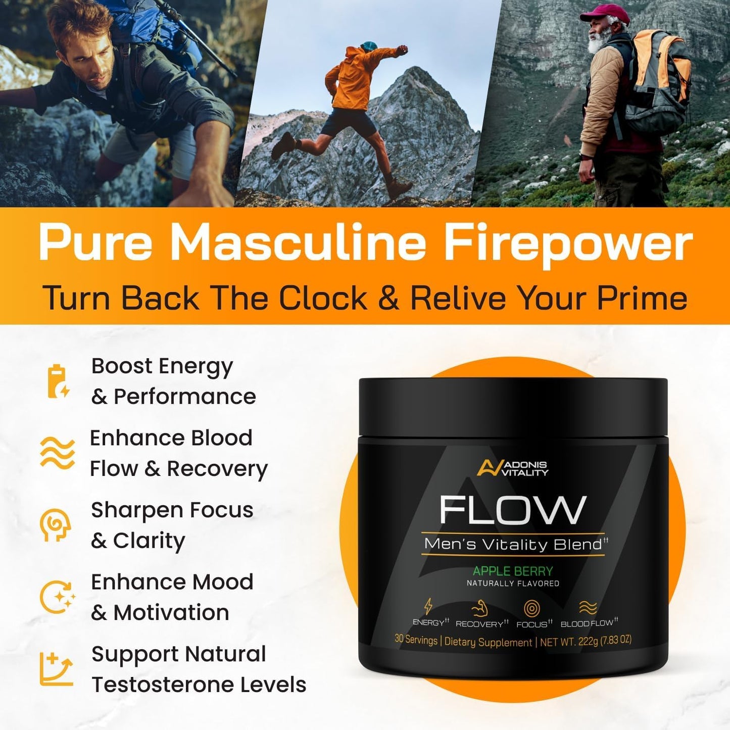 Flow - Nitric Oxide Supplements for Men - 5,000mg L-Citrulline, Supports Blood Flow, Recovery & Endurance - Nitric Oxide Booster, Ashwagandha, Fenugreek | Apple Berry, 30 Servings