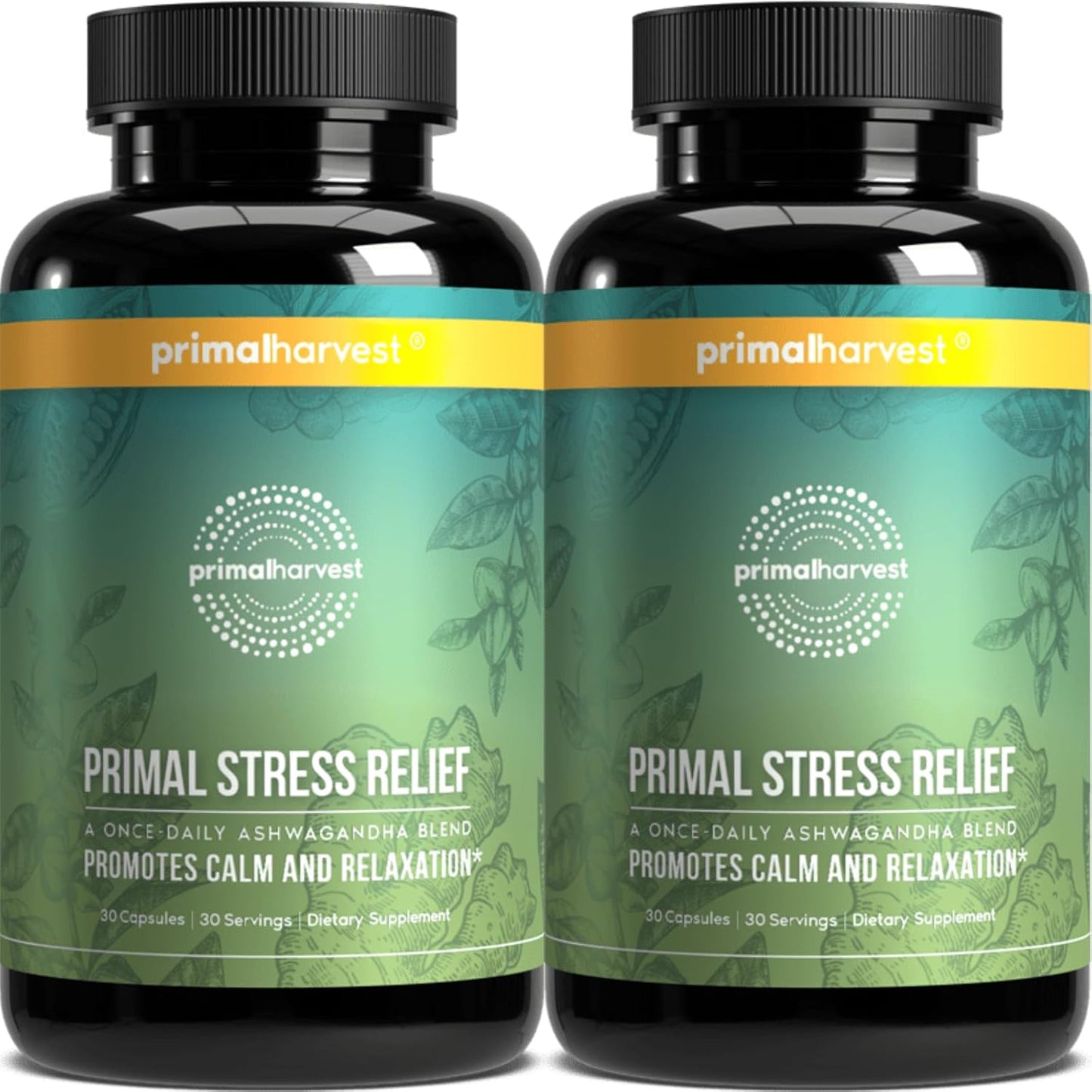 Primal Harvest Stress Relief Supplement for Women and Men Pure Ashwagandha Root Extract, L-Theanine Supplements, 60 Capsules