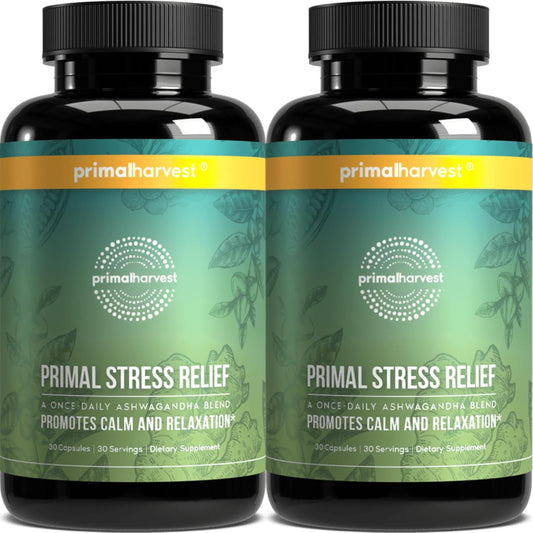 Primal Harvest Stress Relief Supplement for Women and Men Pure Ashwagandha Root Extract, L-Theanine Supplements, 60 Capsules
