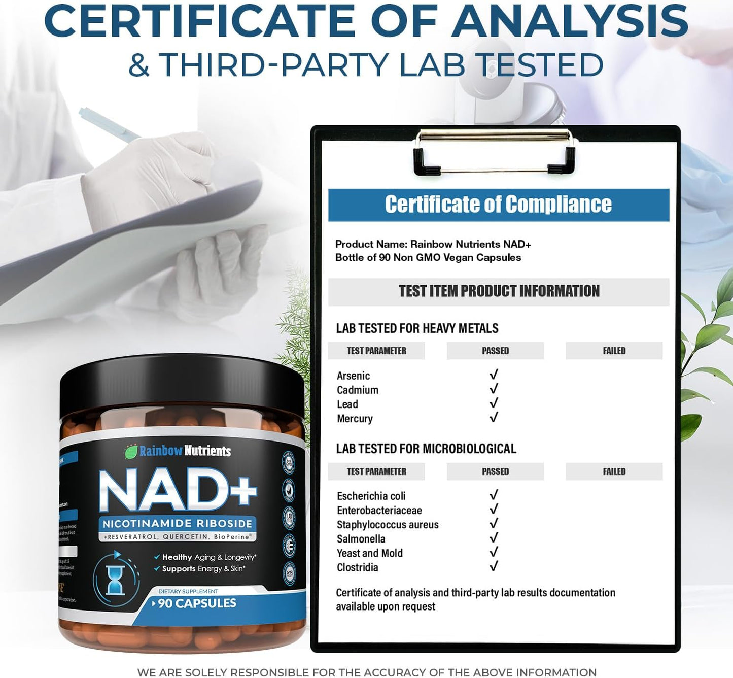 13,510mg NAD+ Supplement- Nicotinamide Riboside, Resveratrol, Quercetin & BioPerine® (High Absorption)- Natural NAD Booster for Anti-Aging, Cellular Energy, Skin- For Women & Men- 90 V Capsules