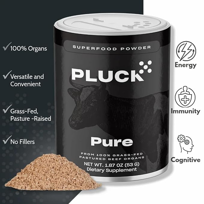 Pluck Pure Beef Organs Powder | From 100% Grass Fed & Grass Finished Pastured Beef Liver, Kidney, Spleen, Heart, & Pancreas | As Seen on ABC’s Shark Tank | 30 Servings