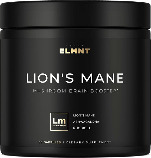 20,000mg 16x Strength Lions Mane Supplement Capsules Super Nootropic w. Ashwagandha & Rhodiola - Highest Potency Lion's Mane Mushroom Extract 50% Polysaccharides Brain Supplements for Memory and Focus