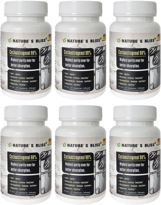 Nature'sbliss Cycloastragenol 25mg 99%,Telomere Supplements, Astragalus Root Extract, Anti Aging Supplement, Made in USA, Immunity Boost, Stomach Acid Protected, Super Absorption, 180 Capsules
