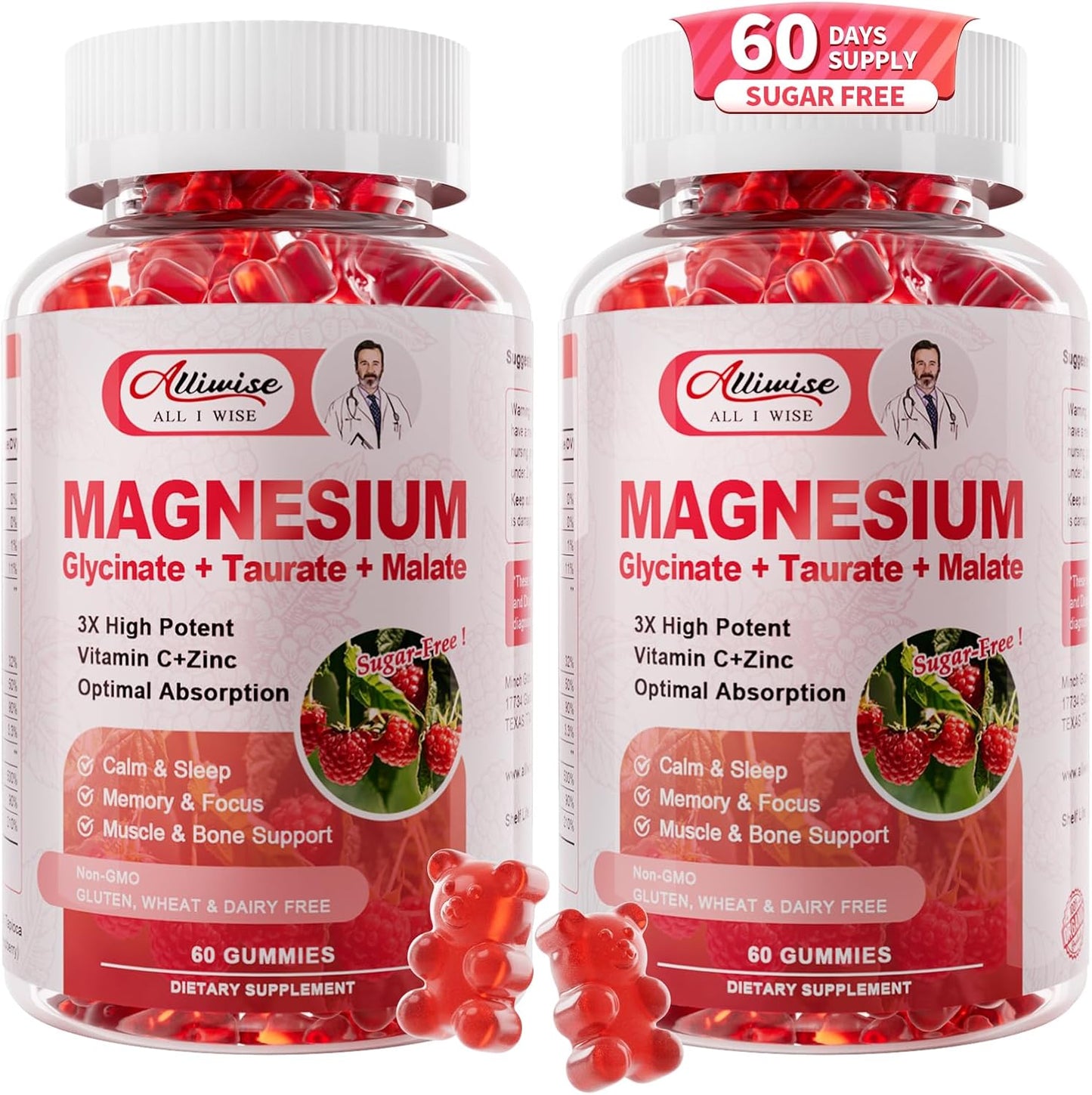 2Pack Magnesium Glycinate Gummies 500mg,Magnesium Supplement with Taurate, Malate, Vitamins D, C, B6, Calcium for Sleep, Relaxation, Muscle, Bone Health & Immune Support-120 Count