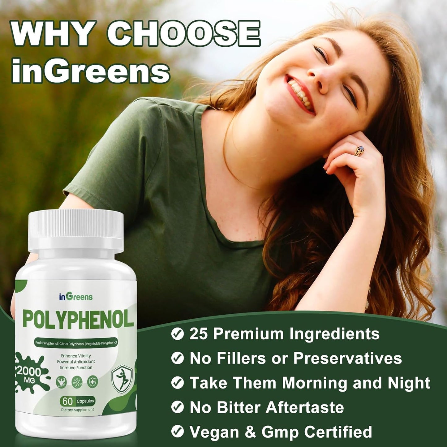 25-in-1 Polyphenols Supplement, 2000MG Powerful Antioxidants & Polyphenol for Age Defense, Polyphenol Superfood, Quercetin, Resveratrol, Plant-Based & Energy, Immune Support, 60 Capsules