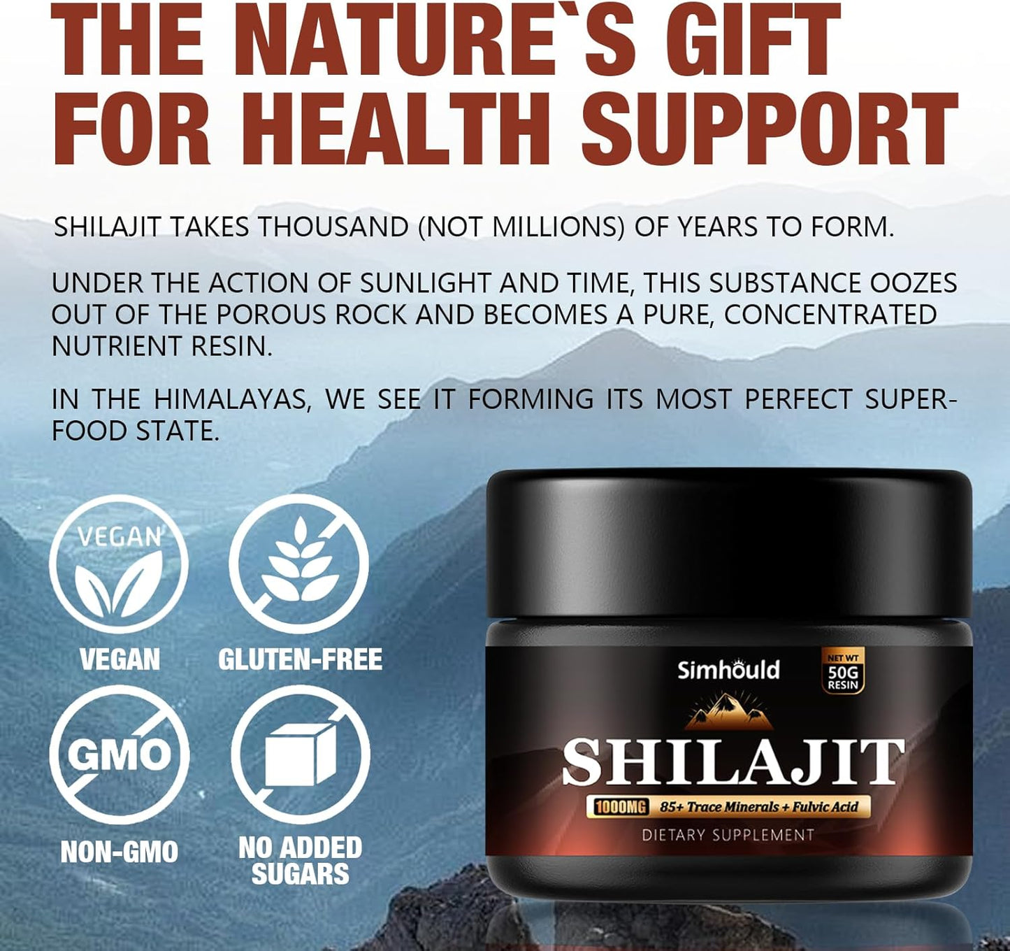 2 Packs 1000MG Pure Himalayan Shilajit Resin, with 85+ Trace Minerals,fulvic Acid, Digestive and Immune Supplement, Supports Focus and Energy, High Potency for Men & Women,Vegan, Non-GMO