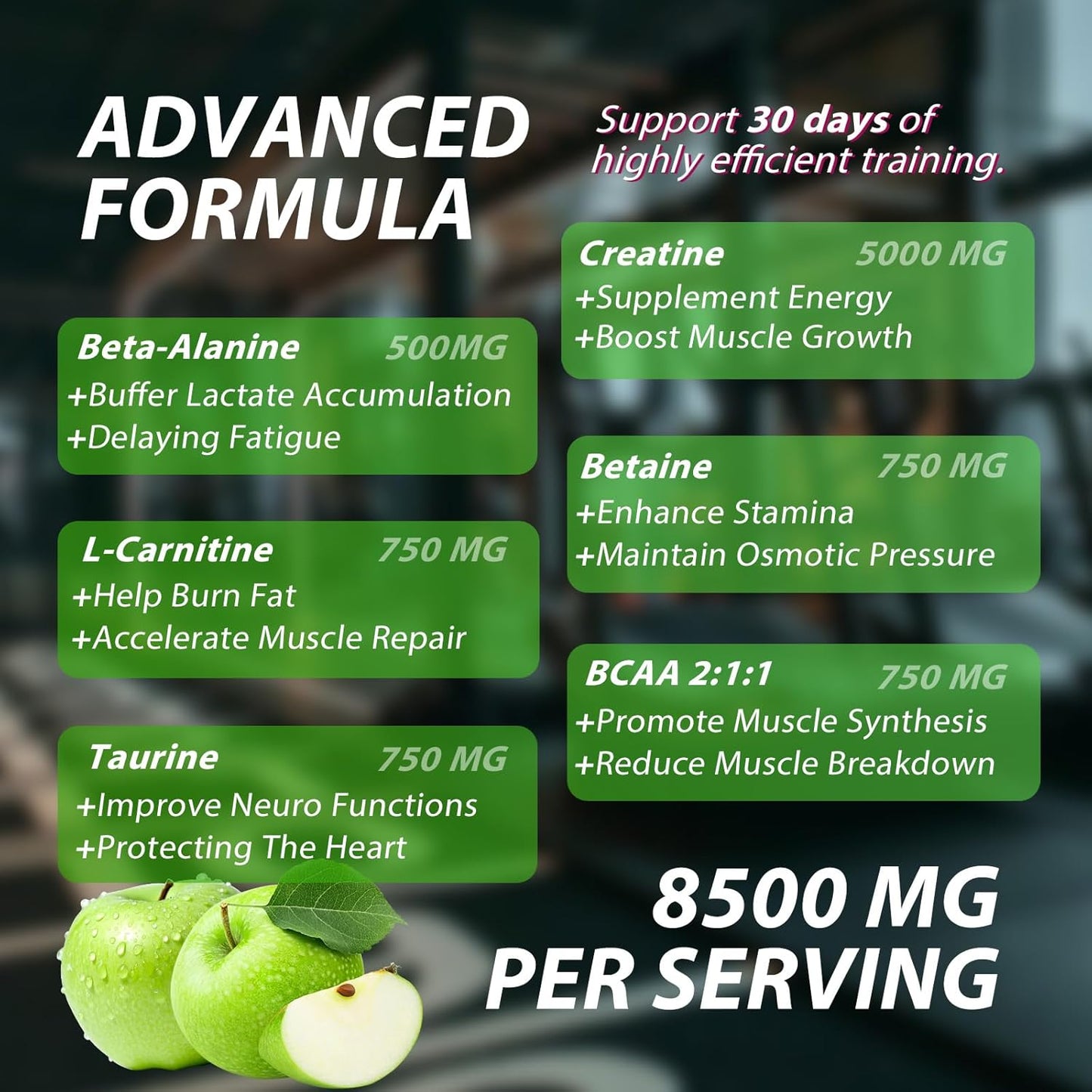 Creatine Monohydrate Gummies Complex 8500 MG for Men & Women, Creatine Monohydrate Supplement for Muscle Growth, Strength & Energy Support, Pre Workout Gummies 120 Count Green Apple Flavor