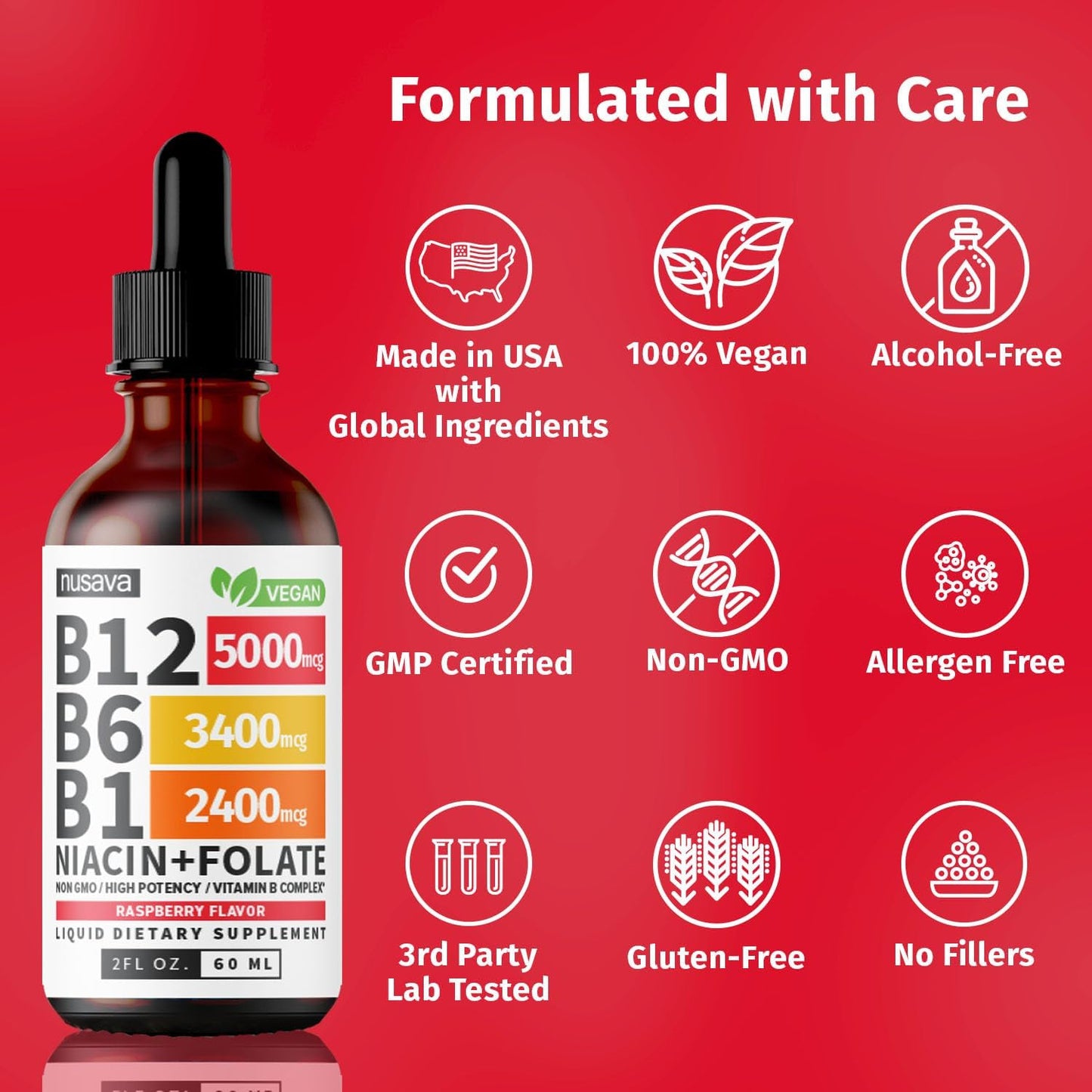 (4 Pack) Vitamin B12 and B6 Liquid Drops, B12 Sublingual Vitamin B Complex - B 12 Vitamin 5000mcg - B12 Methylcobalamin for Energy, Brain, and Heart Support with 27,200 mcg, Raspberry, 80 Servings