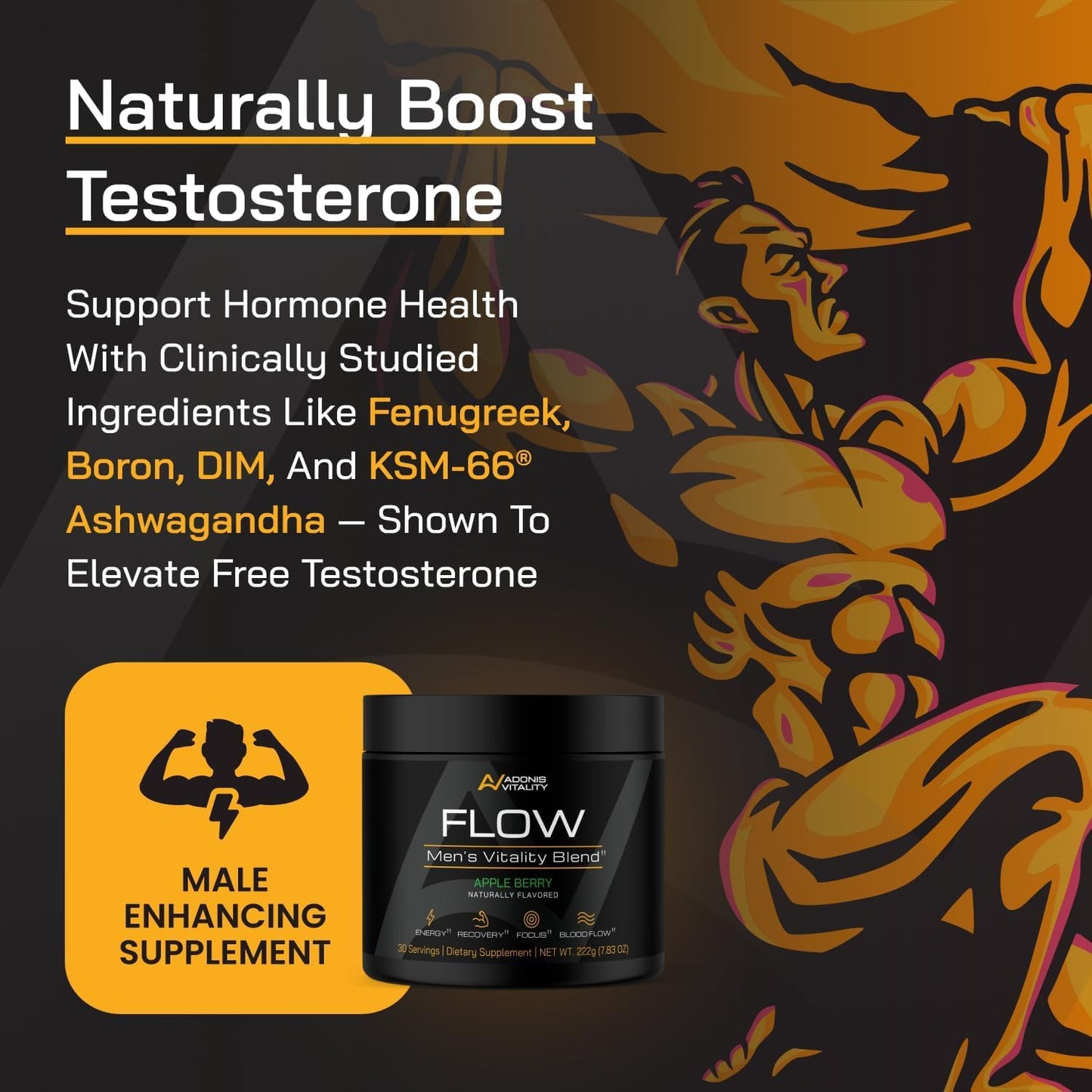 Flow - Nitric Oxide Supplements for Men - 5,000mg L-Citrulline, Supports Blood Flow, Recovery & Endurance - Nitric Oxide Booster, Ashwagandha, Fenugreek | Apple Berry, 30 Servings