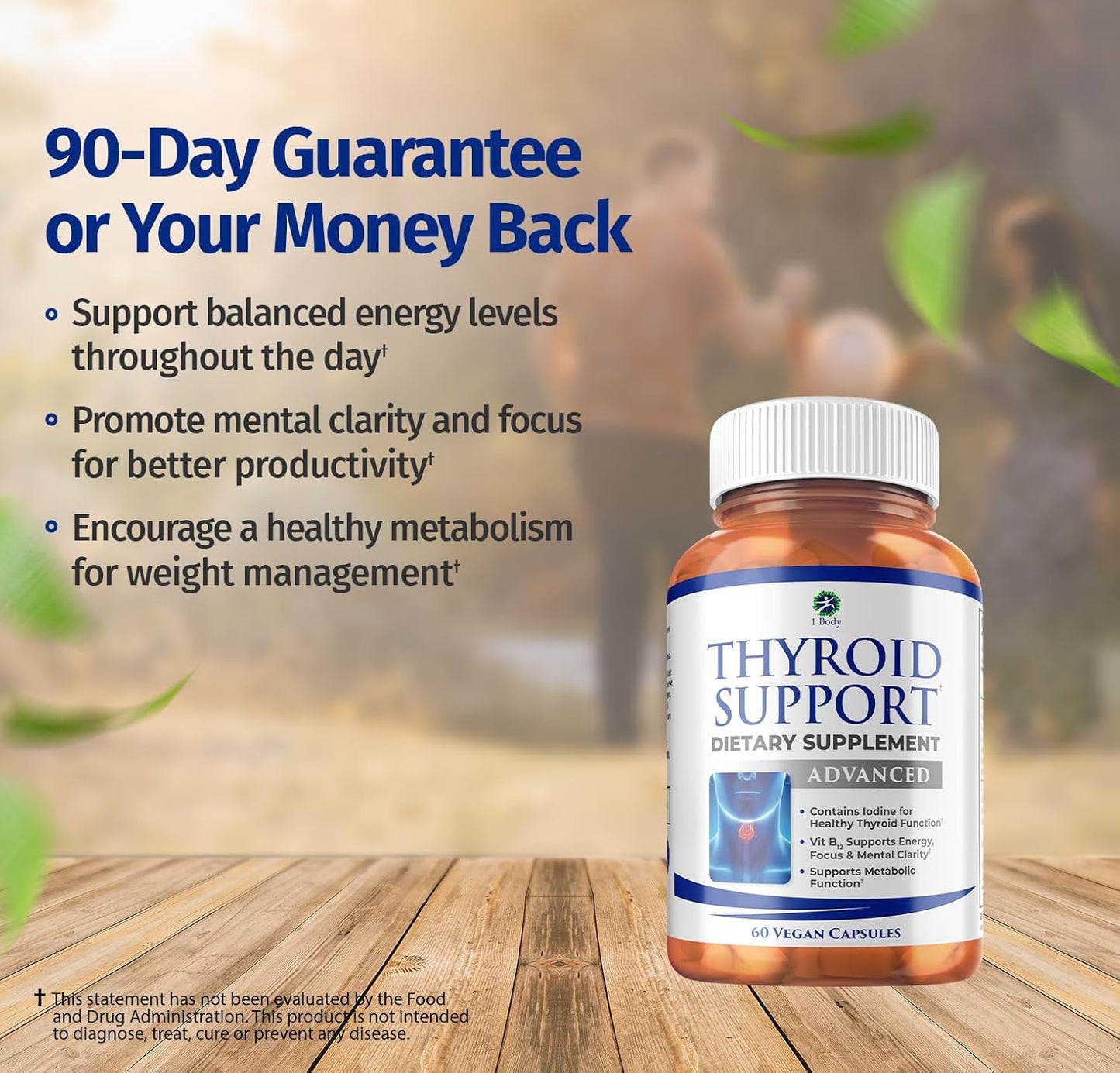 1 Body Thyroid Support Supplement with Iodine, Vitamin B12, Zinc, 60-Day Supply, 2 Pack