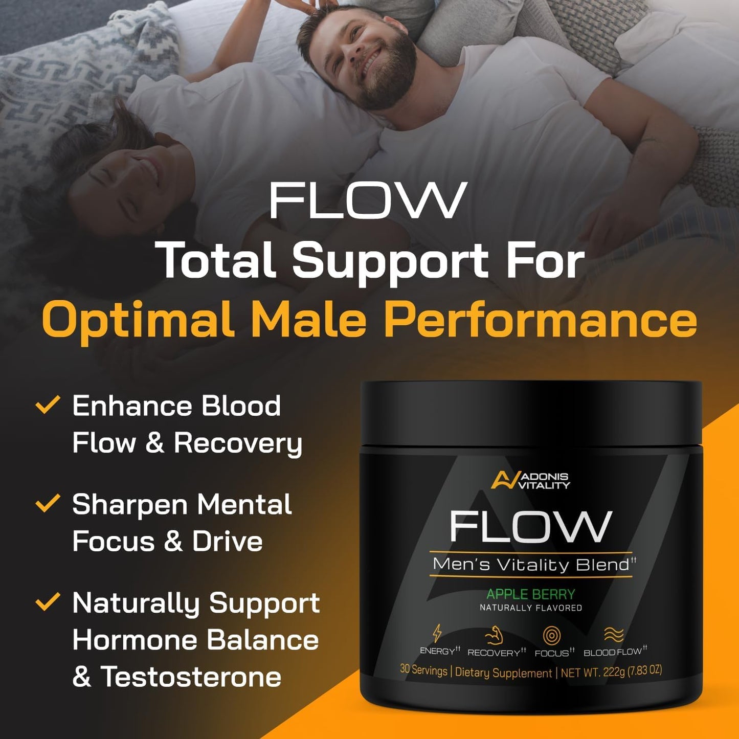 Flow - Nitric Oxide Supplements for Men - 5,000mg L-Citrulline, Supports Blood Flow, Recovery & Endurance - Nitric Oxide Booster, Ashwagandha, Fenugreek | Apple Berry, 30 Servings