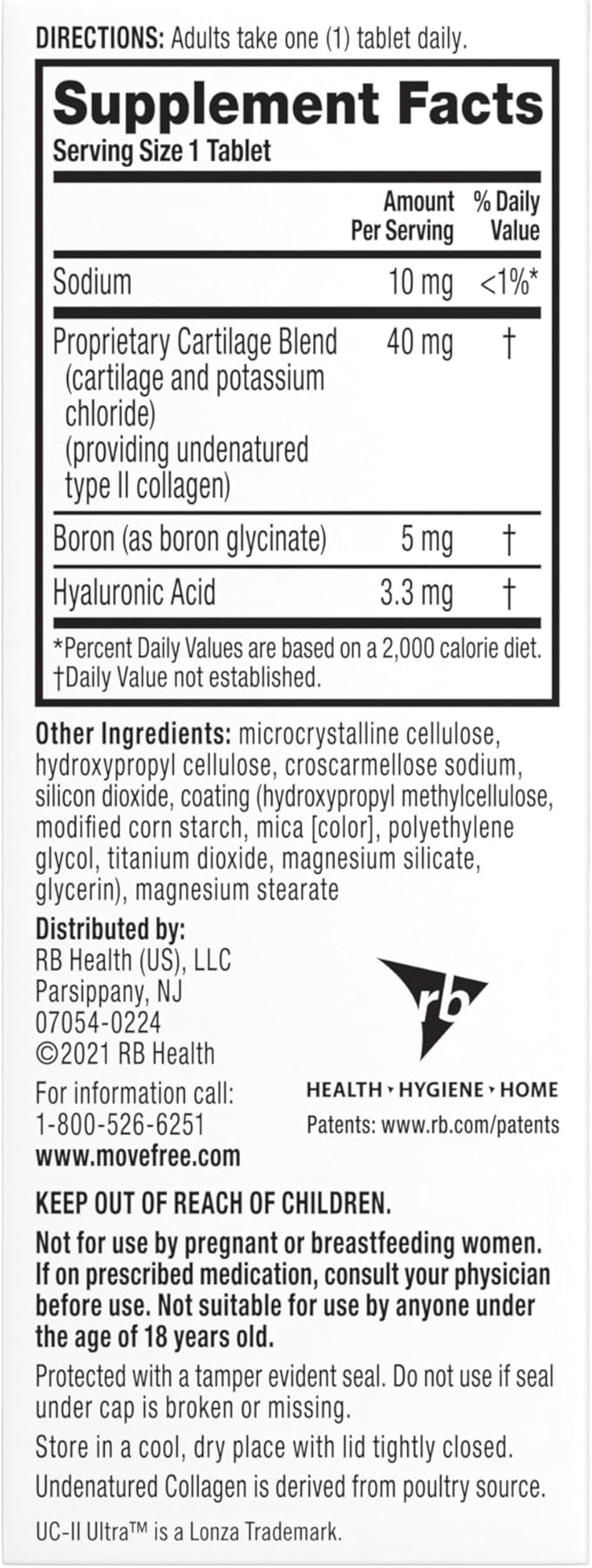 Move Free Ultra Triple Action Joint Support Supplement - Type II Collagen Boron & Hyaluronic Acid - Supports Joint Comfort, Cartiliage & Bones in 1 Tiny Pill Per Day, 30 Tablets (30 Servings)*