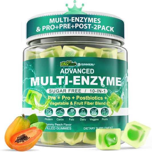 2Pack Digestive Enzymes Gummies for Women & Men, Multi-Enzymes with 90Billion CFU Probiotics and Prebiotics & Postbiotic, Vegetable & Fruit Fiber Blend, Super Enzymes for Digestive & Gut Health,Immune