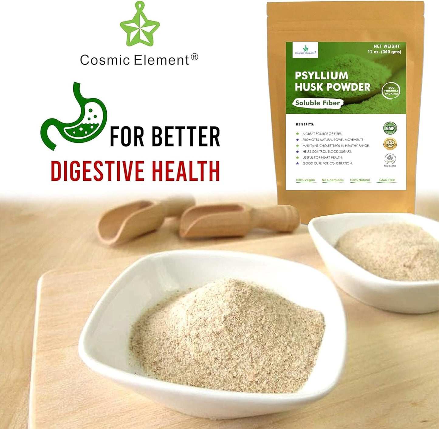 100% Pure Psyllium Husk Powder Organic - Fiber Supplement Powder | Psyllium Fiber Powder for Regularity and Keto Baking | Finely Ground Psyllium Husk Powder for Baking and Bread - 12 oz