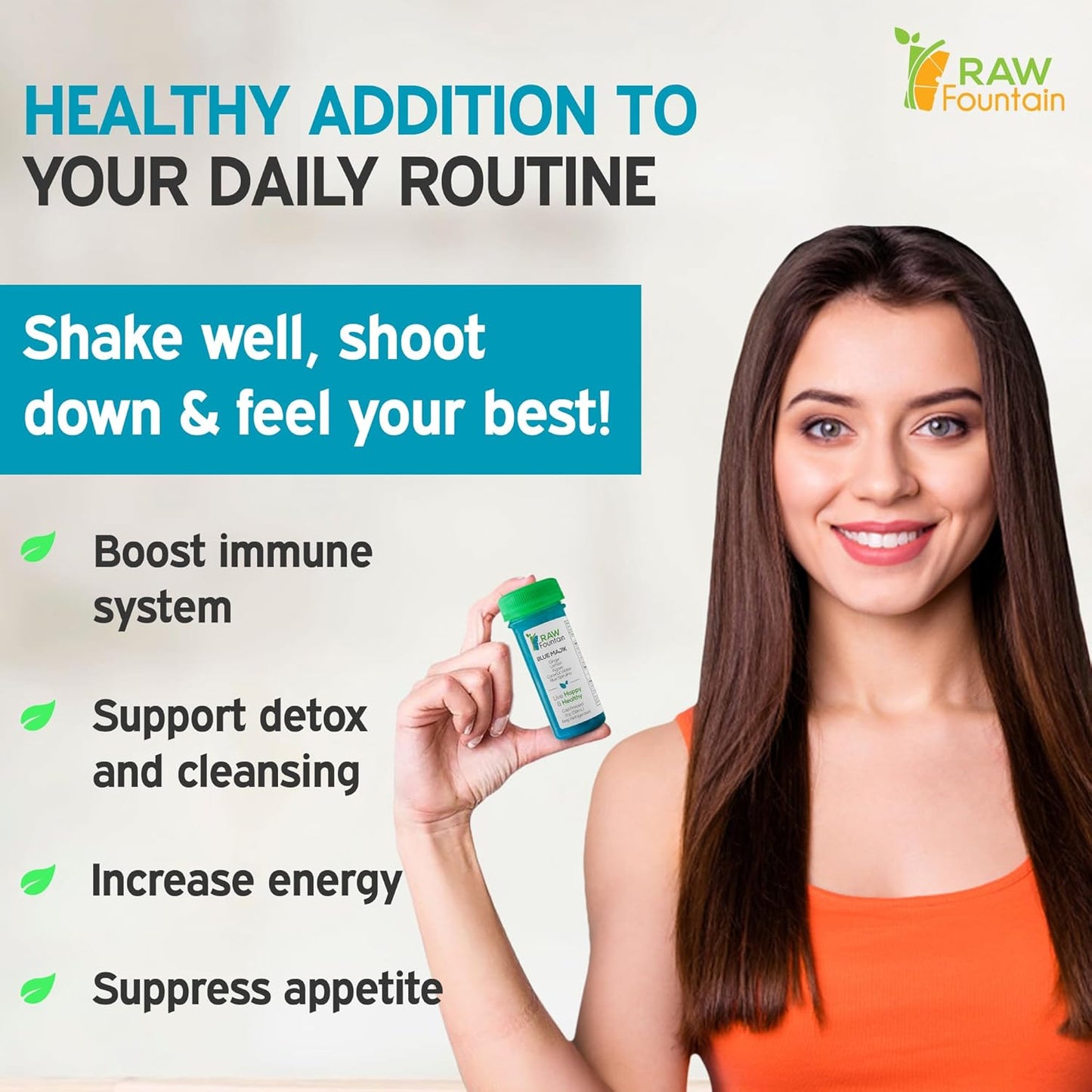 20 Immunity Shots w/Blue Spirulina, Agave, Lemon, Ginger 2fl Oz, Packed w/Vitamin C, Raw, Cold Pressed, Unpasteurized, Boosts Immunity, All Natural, No Artificial Flavors or Preservatives