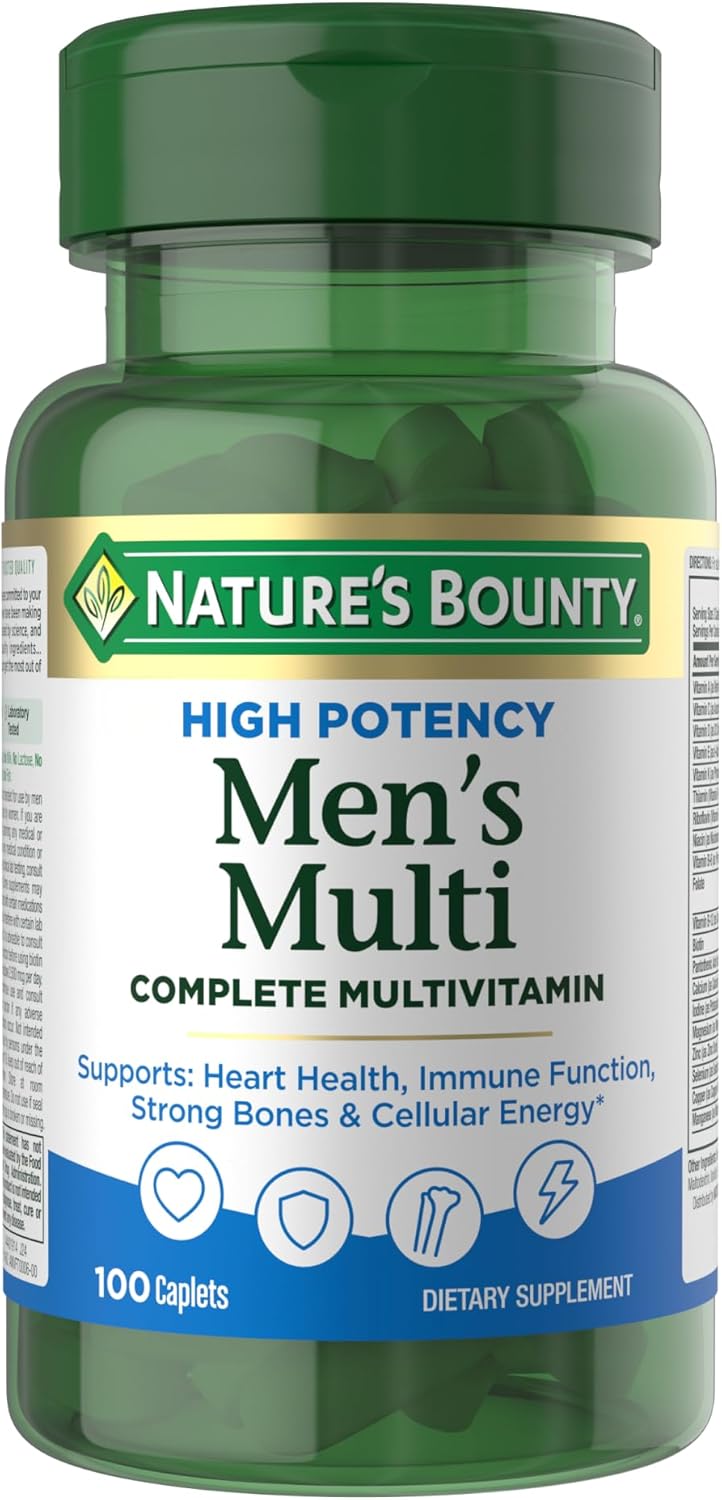 Nature’s Bounty High Potency Men’s Complete Multivitamin, Daily Men’s Health Vitamin for Heart Health and Immune Support, Men's Multivitamin for Strong Bones, Overall Health and Wellness, 100 Capsules