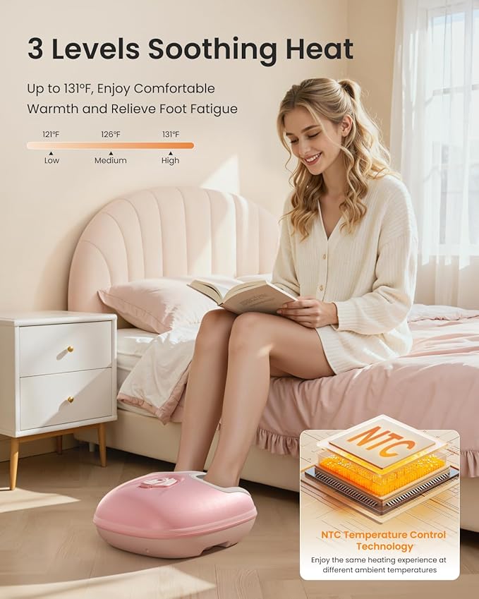 RENPHO Foot Massager Machine with Heat [2026 Upgraded], Shiatsu Foot Massager for Plantar Fasciitis, Valentines Day Gifts for Her Him, Cordless Control, Best Gifts for Women/Mom/Wife, Pink