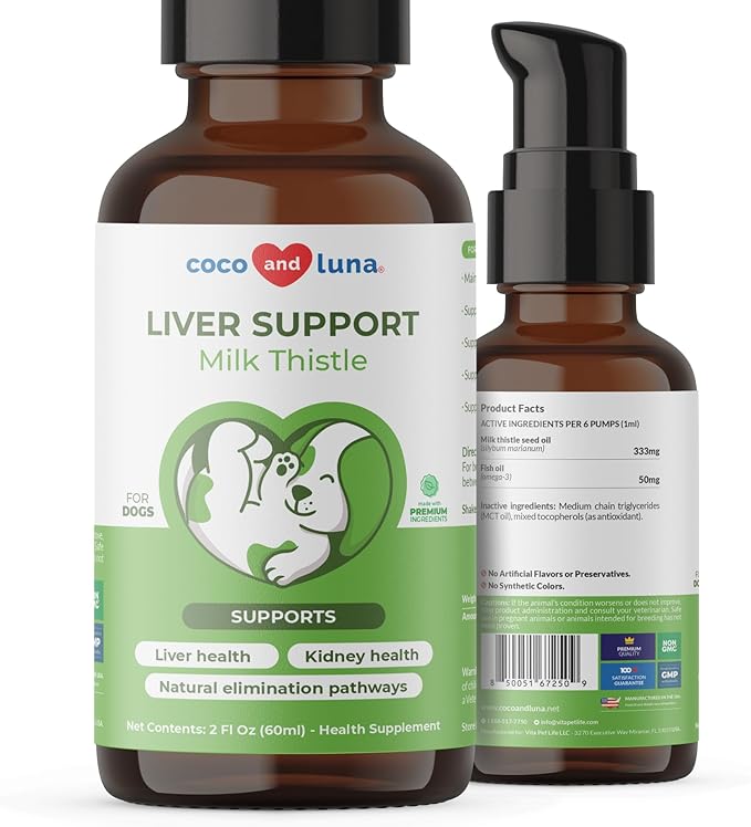 Milk Thistle for Dogs - Liver and Kidney Support - Hepatic Support with EPA & DHA - Detox - Liver Supplement with Choline and L-Arginine (Liquid for Dogs)