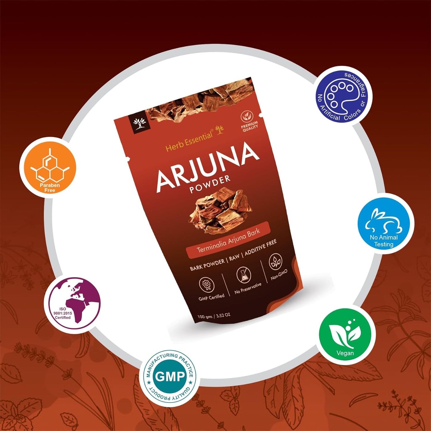 3.52 Ounce Arjuna Powder, Terminalia Arjuna Bark Supplement, Polvo de corteza de Arjuna, No Preservatives, Vegan and GMP Certified- 3.52 Ounce (100g Pack of 1)