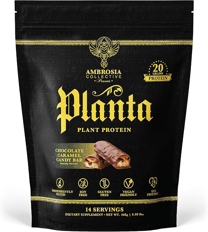 Ambrosia Planta - Premium Plant-Based Protein | Vegan & Keto Friendly | Gourmet Flavors with No Bloating or Stomach Upset | Gluten & Soy Free | No Added Sugar | 14 Servings | (Candy Bar)