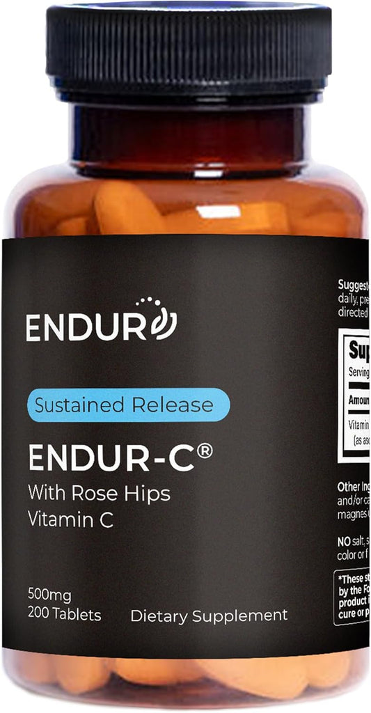 Endur ENDUR-C Vitamin C with Rose HIPS, Supports Collagen Production, Antioxidant Protection & Gentle Digestion, Gluten Free, 500mg (200 Tablets)