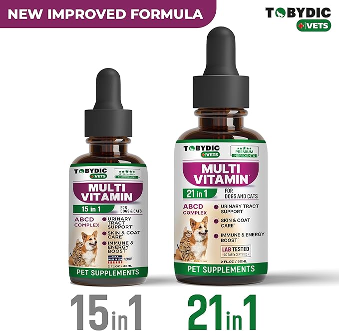 Cat & Dog Multivitamin 21 in 1 Pet Supplements with Cranberry & Glucosamine - Natural Medicine & Support for UTI, Urinary Tract, Bladder, Kidney, Skin Coat, Joints Treatment Made in USA