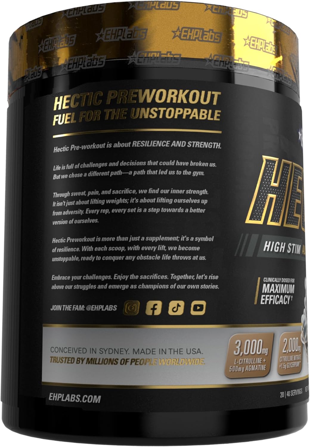 EHP Labs Hectic PreWorkout - High Stim Advanced Pre Workout Powder for Max Performance - Caffeine, Beta Alanine, Coconut Water - Energy, Pump, Recovery & Hydration - 40 Serves (White Gummy)