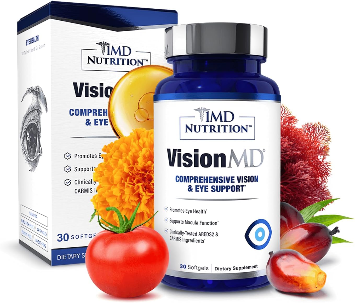 1MD Nutrition VisionMD Eye Vitamin CARMIS - Eye Supplement for Adults - with OptiLut Lutein & Zeaxanthin - Supports Vision Health Care, Everyday Eye Strain, & Occasional Dry Eye - 30 Softgels