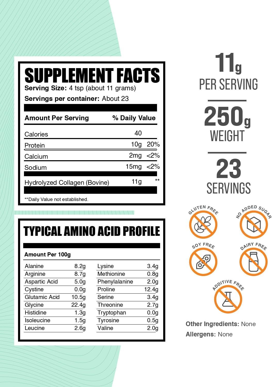 BulkSupplements.com Collagen Peptides Powder - Bovine Collagen Powder, Powdered Collagen Supplement - Hydrolyzed & Gluten Free, 11g per Serving, 250g (8.8 oz) (Pack of 1)