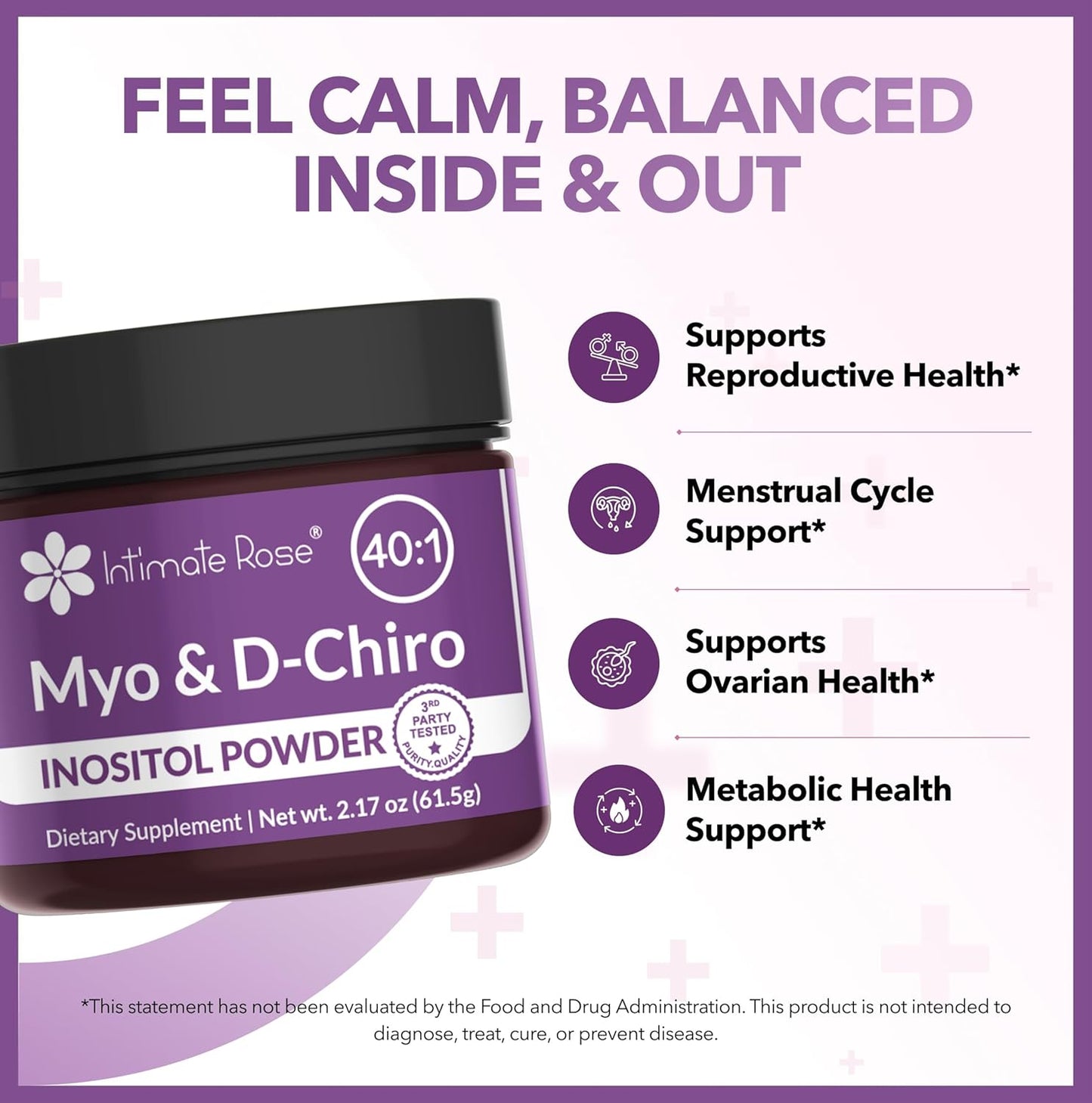 Intimate Rose Inositol Supplement for Women Powder - Myo-inositol & D-Chiro Inositol Powder - Hormonal Balance & Healthy Ovarian Function Support for Women - Ideal 40:1 Ratio - Made in USA