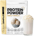 Clean Simple Eats Whey Protein Powder, Simply Vanilla Flavor Naturally Sweetened, 100% Grass Fed Protein Powder with Digestive Enzymes & No Artificial Ingredients, Gluten Free, 30 Servings