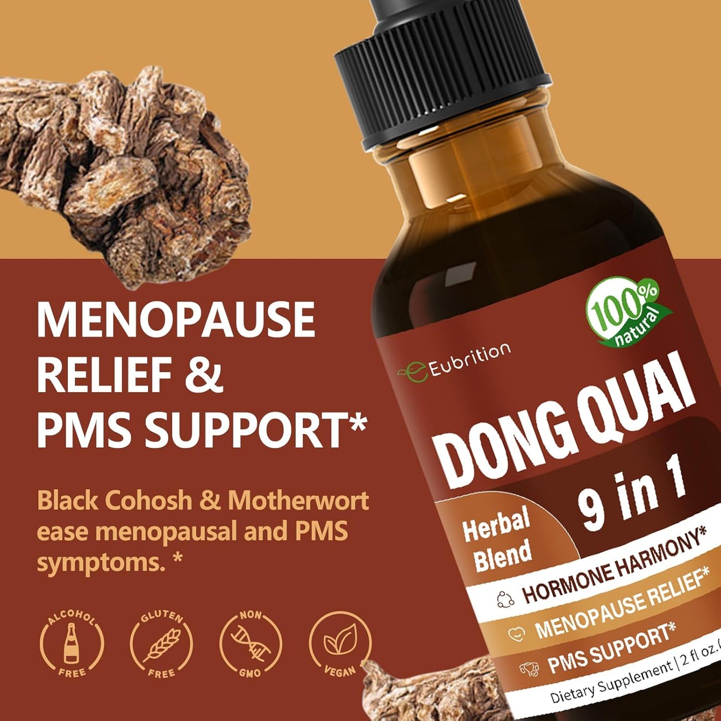 Dong Quai Liquid Supplement for Women, Angelica Sinensis Root Extract Tincture Support Menopause & PMS Relief, Hot Flashes, Herbal Blend Drops with Red Clover Fenugreek. 2oz