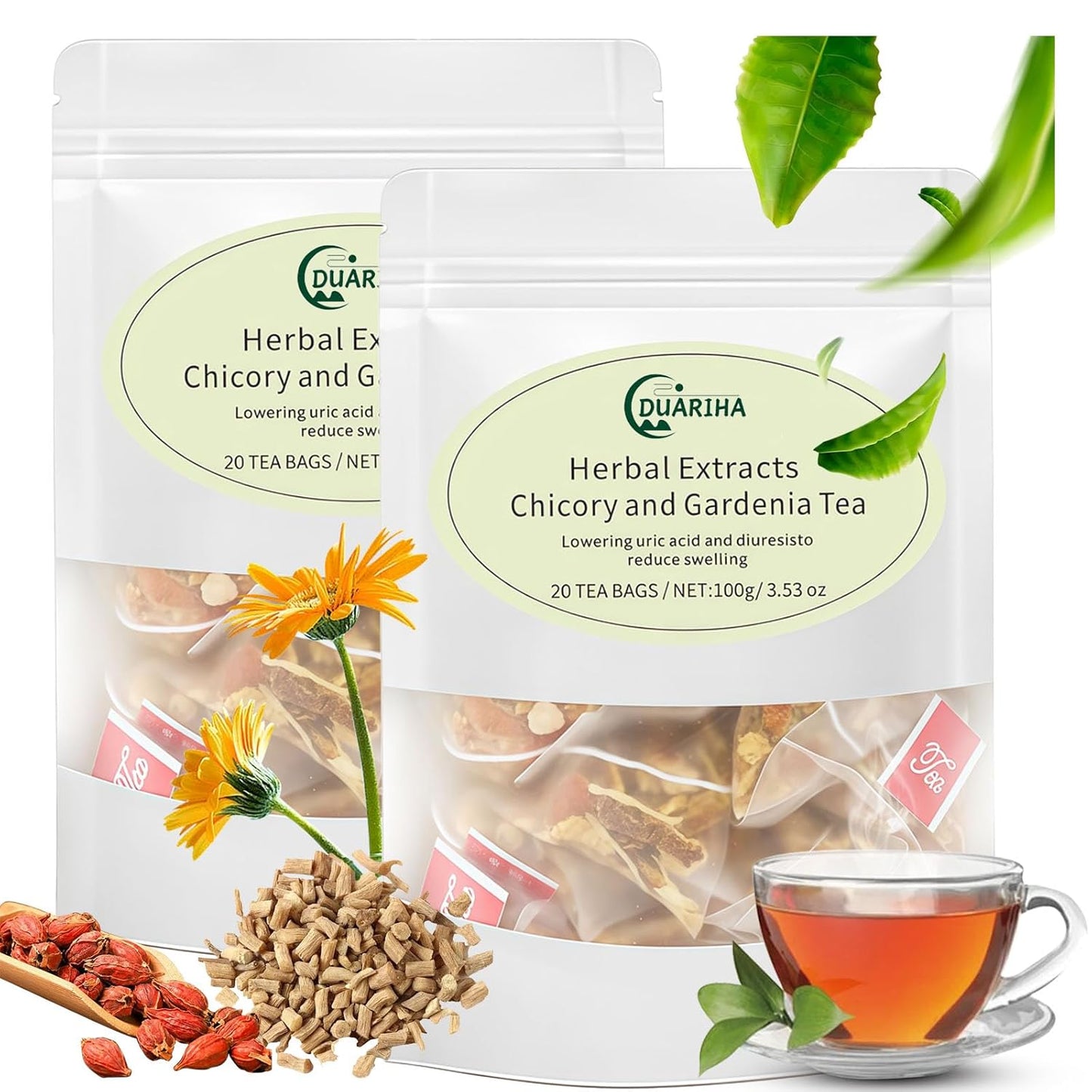 20 Bags Chicory & Gardenia Herbal Tea - Supports Blood Sugar, Digestion, Weight & Sleep, Natural Sugar-Free Blend, Vegan & Caffeine-Free (2)
