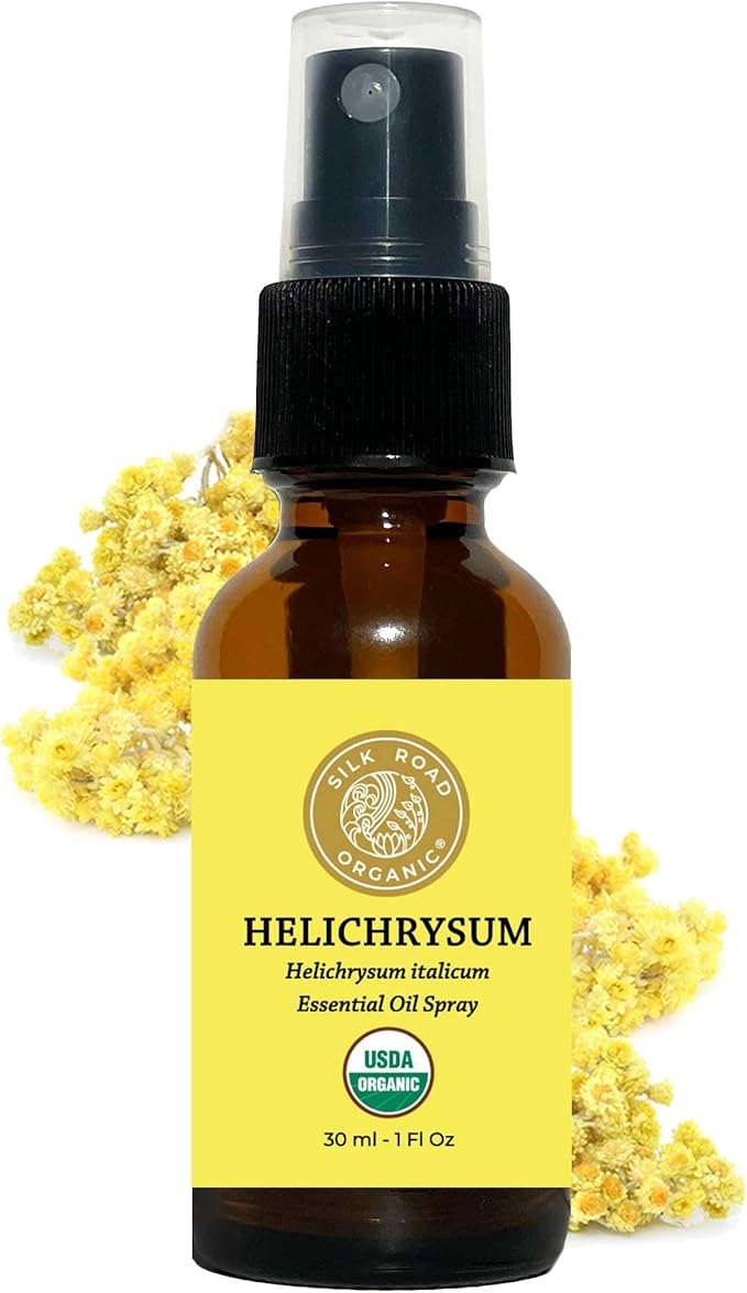 Silk Road Organic Helichrysum Italicum Essential Oil Spray, 100% Pure USDA Certified Aromatherapy for Skin Vitality & Anti-Aging – 1 Oz Spray - Always Pure, Always Organic