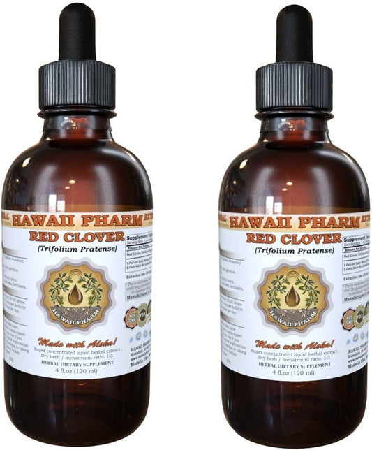 Red Clover Liquid Extract, Organic Red Clover (Trifolium Pratense) Tincture, Herbal Supplement, Hawaii Pharm, Made in USA, 2x4 fl.oz