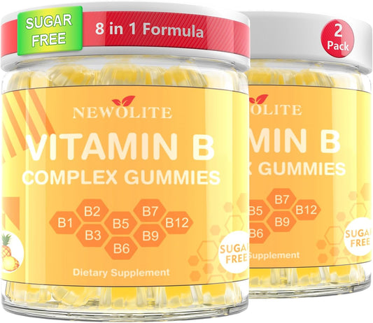 2 Pack Vitamin B Complex Gummies for Women Pineapple Flavor Daily Vitamin C B1,B2,B3,B5,B6,B7,B9,B12 Biotin Folate Supports Energy, Mood, Immune System Sugar-Free Vegan Work Adults(120Count)