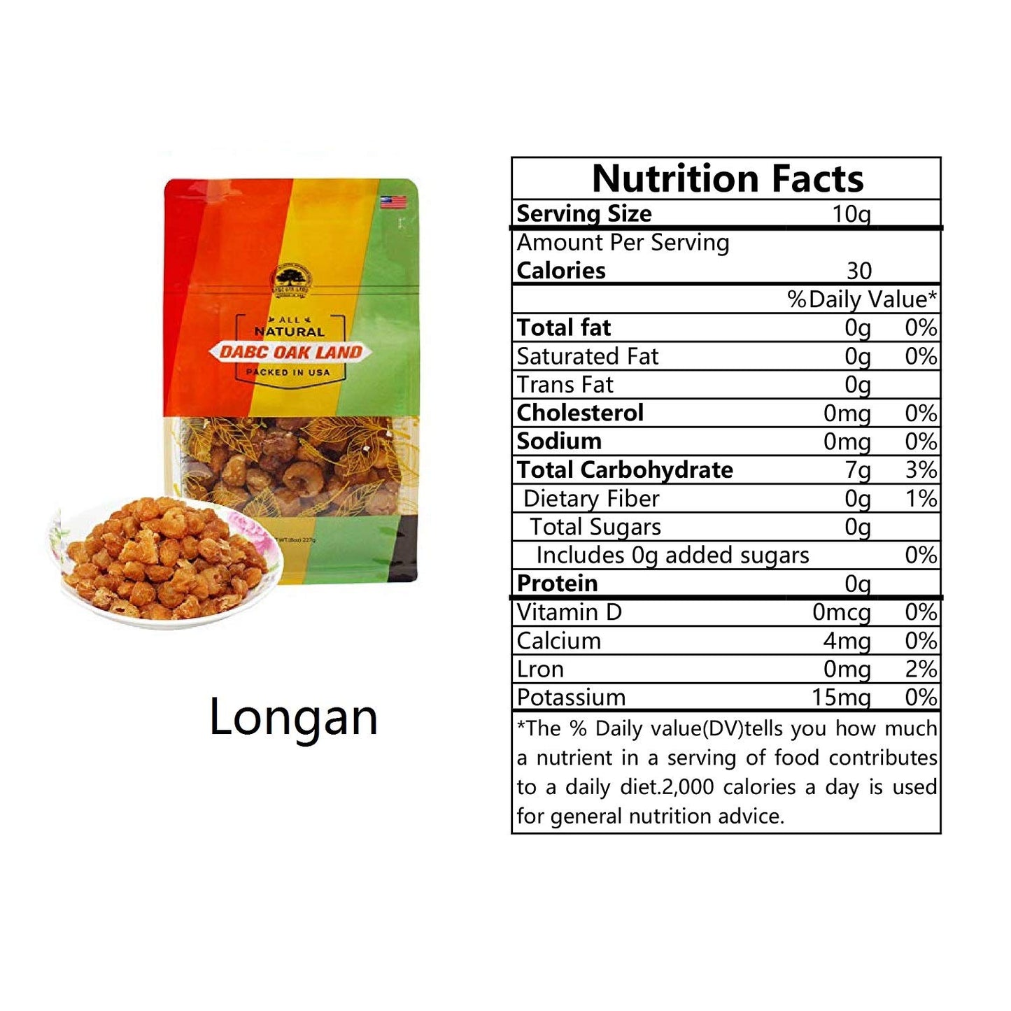 1 LB/Bag Dried Longan, DABC OAK LAND Natural Premium Thailand Sun Dried Longan High Nutrition Vitamin, Snack Food Dried Fruit Supplement for Beauty, Sleep, Mood, Stress, Authentic Taste of Thailand