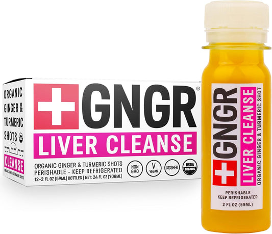 +GNGR Liver Cleanse Shot, Cold-Pressed Ginger Shot with Milk Thistle, Dandelion Root, Turmeric Root, Immunity Shot for all natural Liver Support, Detox, Immunity, Digestion, Cleanse (2 Oz, Pack of 12)
