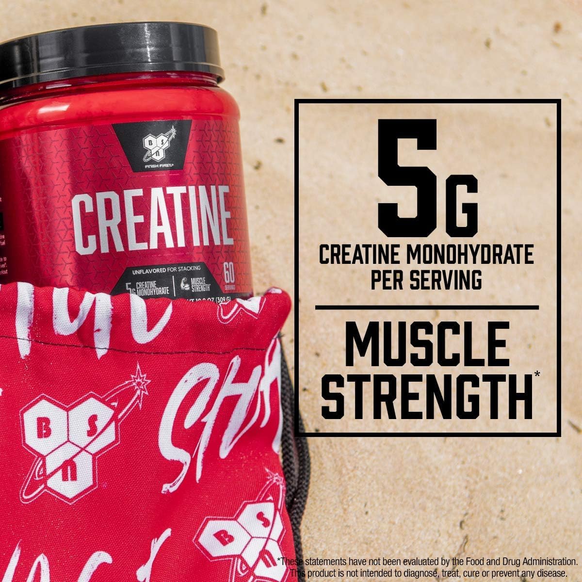 BSN Micronized Creatine Monohydrate Powder, Unflavored, 60 Servings, Supports Muscle Strength, 5g (5000mg) per Servings,Pure & Gluten Free, 5g (5000mg) per Servings