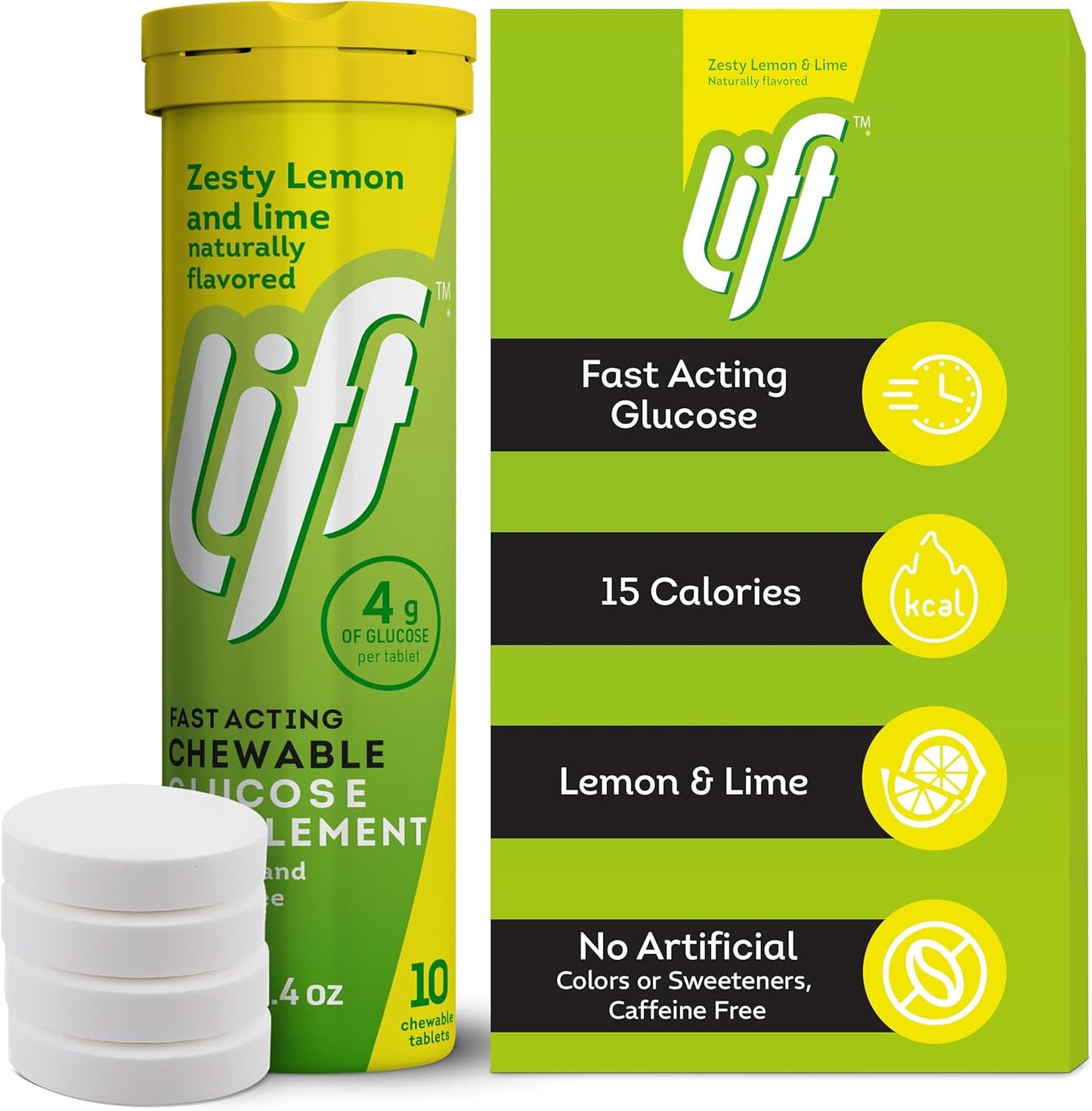 Lift Glucose Fast-Acting Glucose Chewable Energy Tablets, Lemon & Lime, 10 ct Tube (Pack of 12)