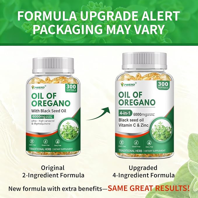300 Softgels Wild Oregano Oil Capsules Organic Pills of Oregano Softgels Capsules Organic with Black Seed Oil