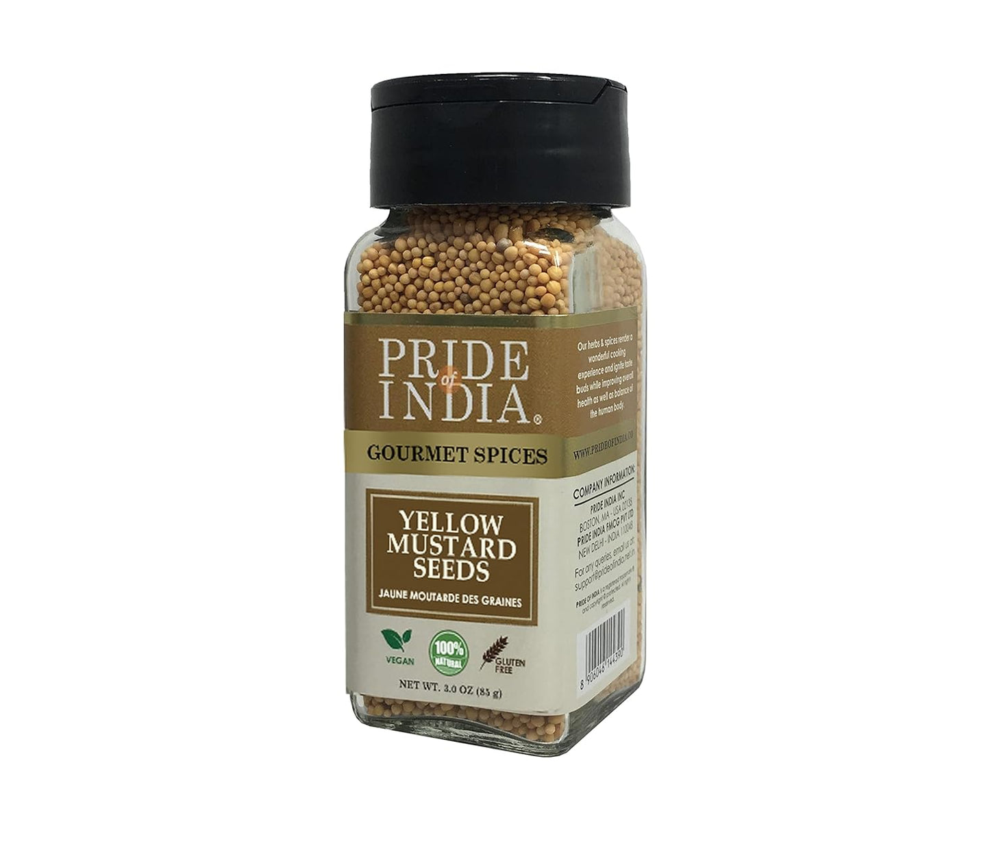 Pride of India – Yellow Mustard Seed Whole – Pungent & Aromatic – Gourmet Indian Spice – Add in Salads/Dressings/Chicken/Meat/Pickles – Easy to Use – 2.8 oz. Small Dual Sifter Bottle