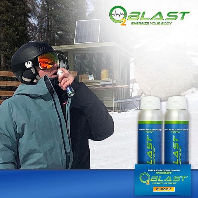 O2 Blast - Pure Oxygen Supplement - Filled with 99.99% Pure Oxygen to Support Fast Recovery, Increase Stamina & Enhance Focus for High Altitude and Action Sports, 4L Portable Can Flip-Top Cap, 2-Pack