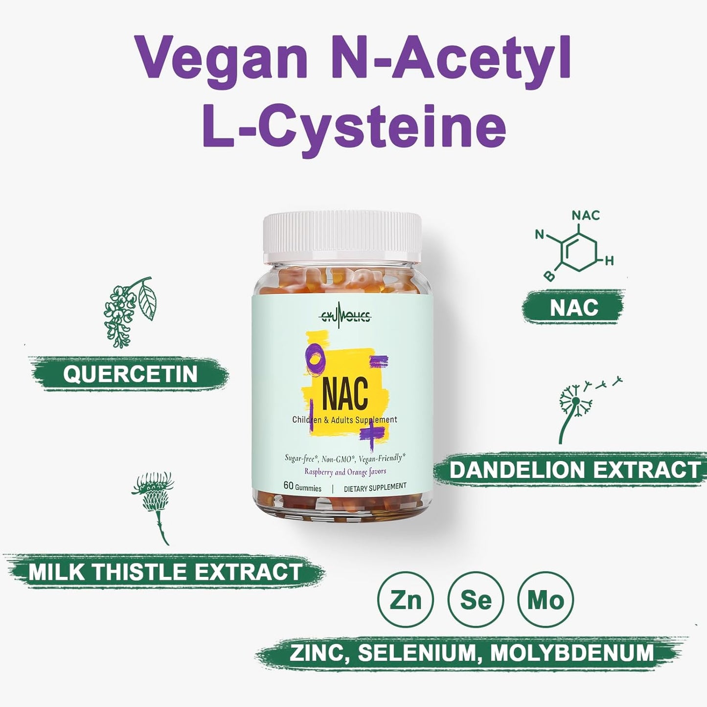 2Pcs NAC Supplement 1000mg for Adults & 500mg for Kids, N-Acetyl Cysteine Ethyl Ester Gummies, Antioxidant Support, Vegan, Non-GMO, Sugar-Free – 120 Gummies