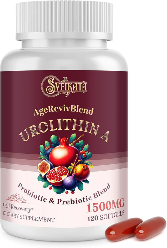 Urolithin A Supplement 1500mg – Urolithin A for Healthy Aging & Mitochondrial – Probiotic & Prebiotic Blend with Pomegranate Extract – 120 Softgels