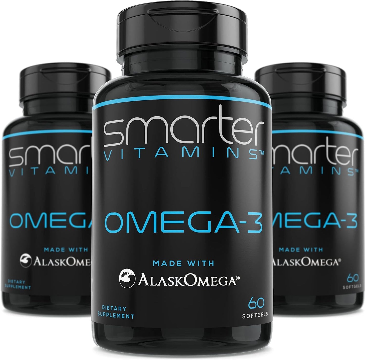 (3 Pack) Smarter Omega 3 Fish Oil, Berry Flavor, Burpless, Tasteless, 2000mg, DHA EPA Triple Strength Brain, Made with AlaskOmega®