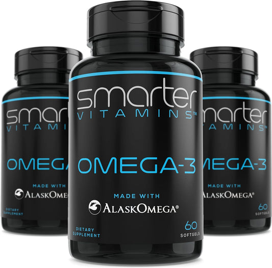 (3 Pack) Smarter Omega 3 Fish Oil, Berry Flavor, Burpless, Tasteless, 2000mg, DHA EPA Triple Strength Brain, Made with AlaskOmega®