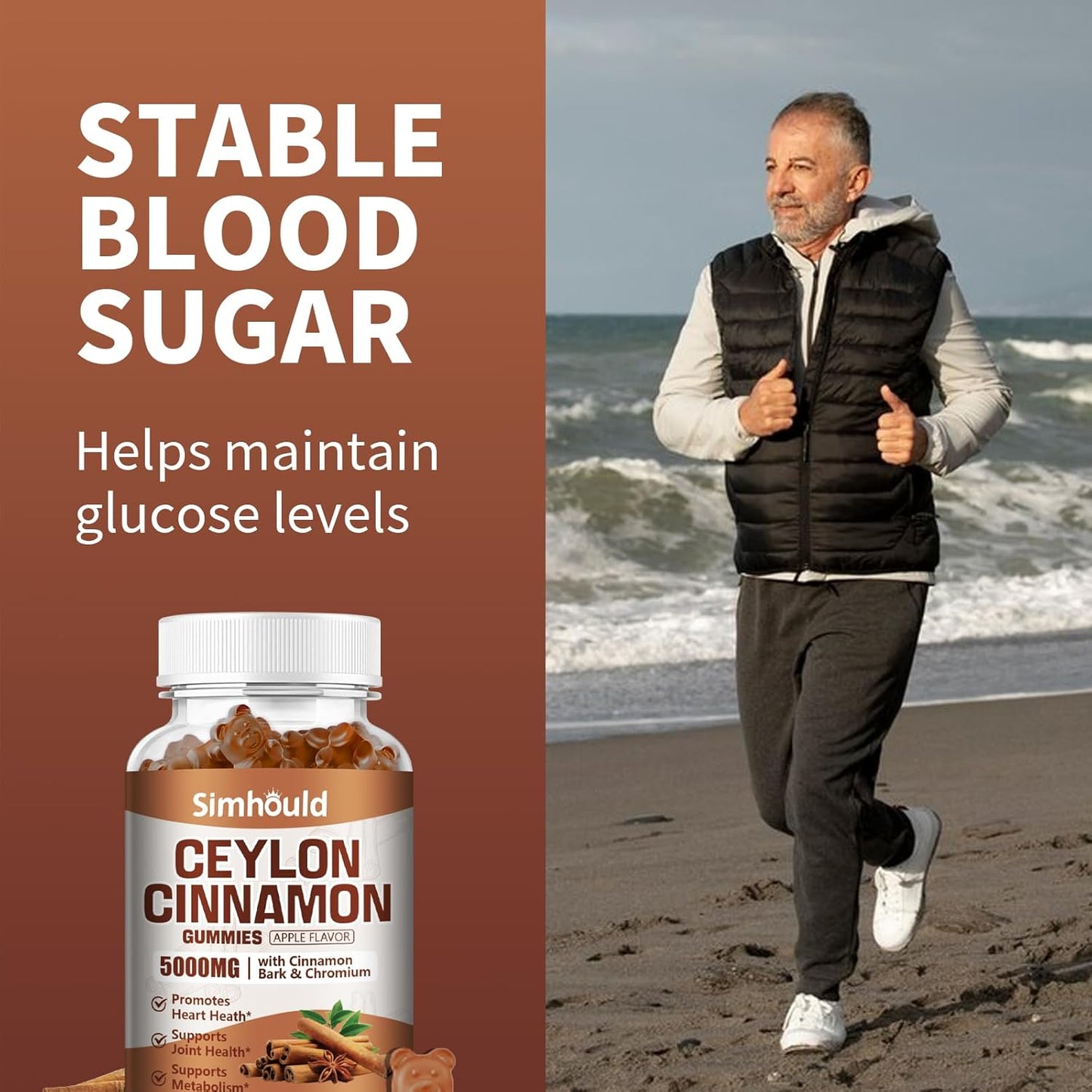 1 Pack Ceylon Cinnamon Gummies 5000MG with Ceylon Cinnamon & Cassia,Joint Support,Cinnamon Supplement & Brain Health,Vegan,Gluten-Free,Cinnamon Apple Flavor,60 Gummies.