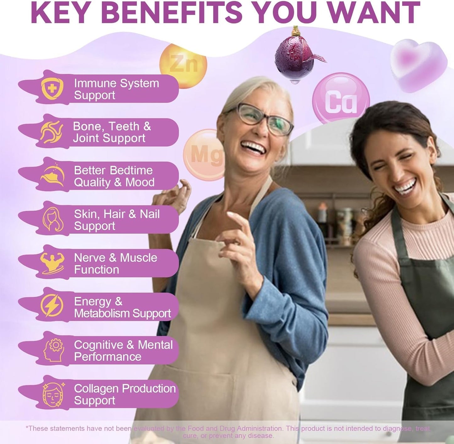 2 PCS Sugar Free Calcium 1200 mg with Vitamin D3 K2 (MK-7) Gummies, Calcium Citrate Magnesium Zinc Supplement w/Boron, Glucosamine Chondroitin, Max Absorption for Bone, Immune, Joint, Grape-Flavor